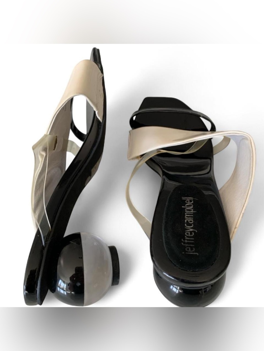 Jeffrey Campbell Lateral Ball Heel Slide Sandals Black Cream Clear Size 8
